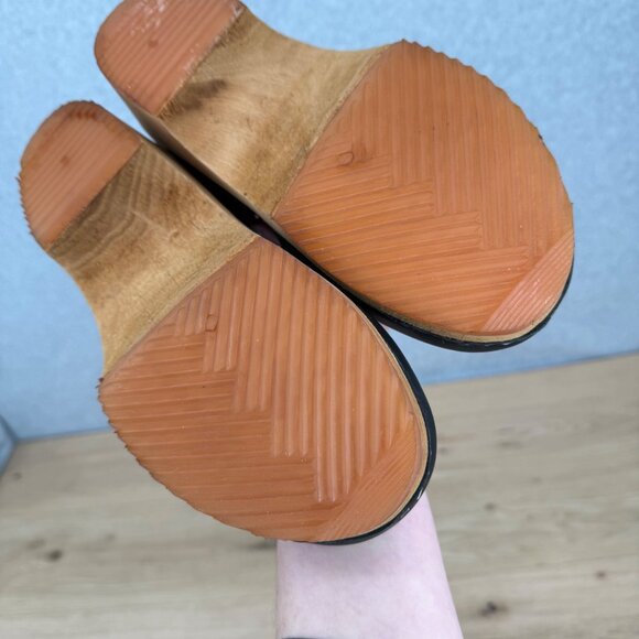 MIA Sofia Leather Wooden Block Heel Clog Shoe Size EU 39/US 8.5-9 Black Swedish - Picture 12 of 14